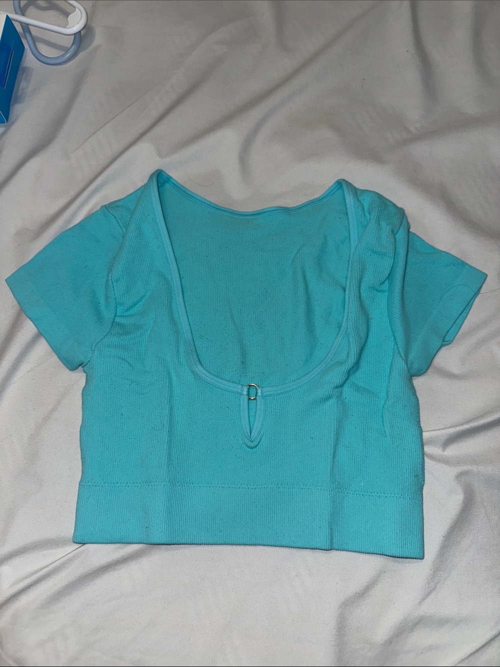 American Eagle Outfitters Aqua Scoop-Neck Ribbed Crop Top